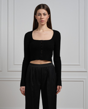 Lou Lou Studio Черный укороченный кардиган DAHLIA в рубчик с шерстью и кашемиром DAHLIA