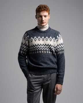 Brunello Cucinelli Синий меланжевый свитер в узор MSO504300
