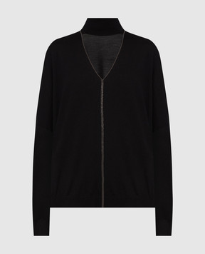 Brunello Cucinelli Чорний пуловер з вовни та кашеміру з еколатунню M14817804P