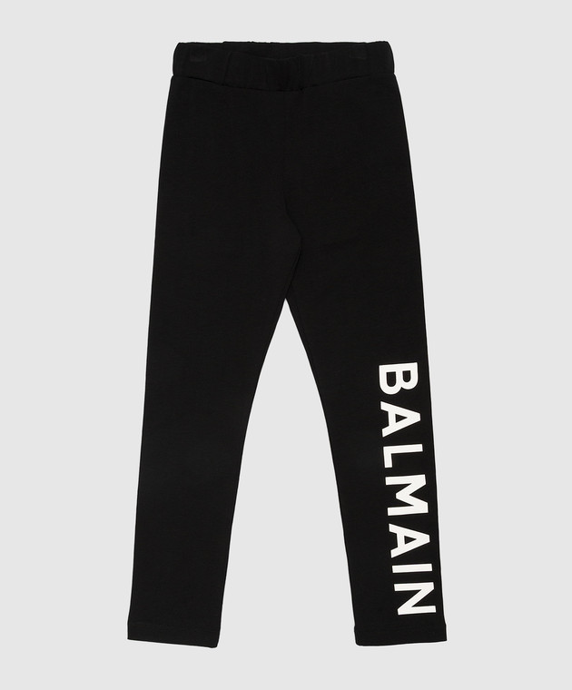 Balmain Children's black leggings with a logo BT6A90Z1532