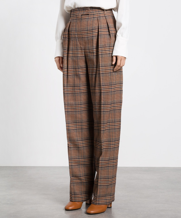 Max Mara Коричневые брюки Cabarra из шерсти в клетку GABARRA изображение 3