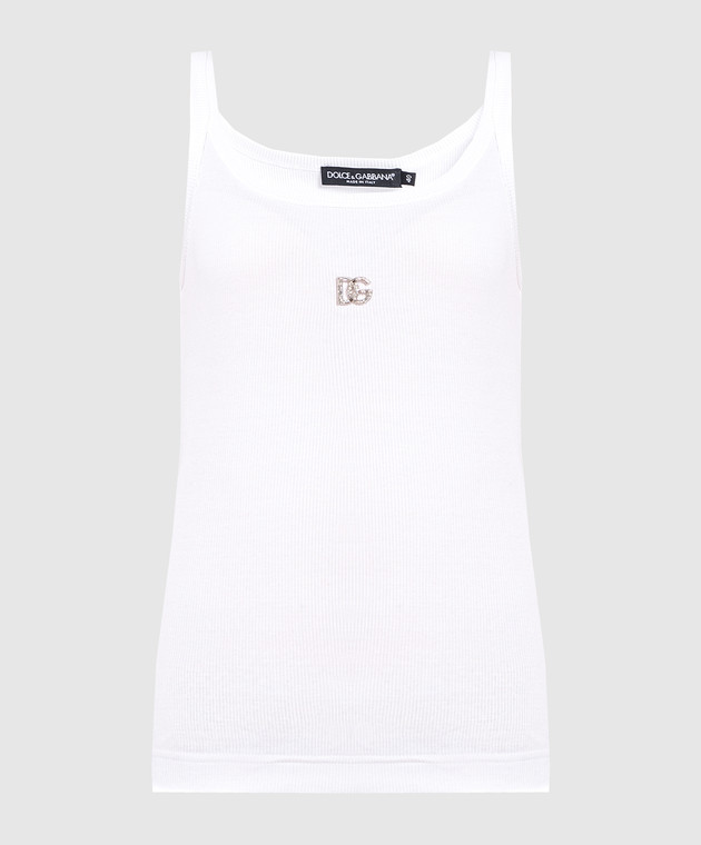 Dolce&Gabbana Білий топ в рубчик з металевим логотипом DG F8K97ZG7B6Z