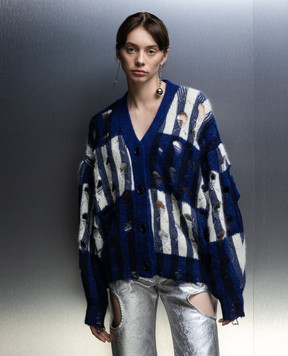 Off-White Синій кардиган з проріхами OWHB040F23KNI001
