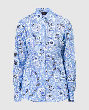 Etro Блакитна блуза з шовком в квітковий принт WRIA002099SAE64