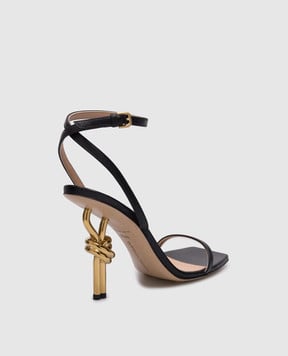 Bottega Veneta Черные кожаные босоножки с фигурным каблуком 775470V3VN0