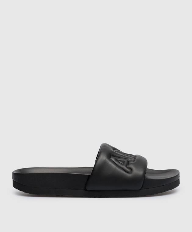 AMBUSH Black leather flip flops with embossed logo BMIC001S23LEA001