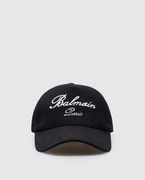 Balmain Чорна кепка з контрастною вишивкою логотипа CH1XA231CD29