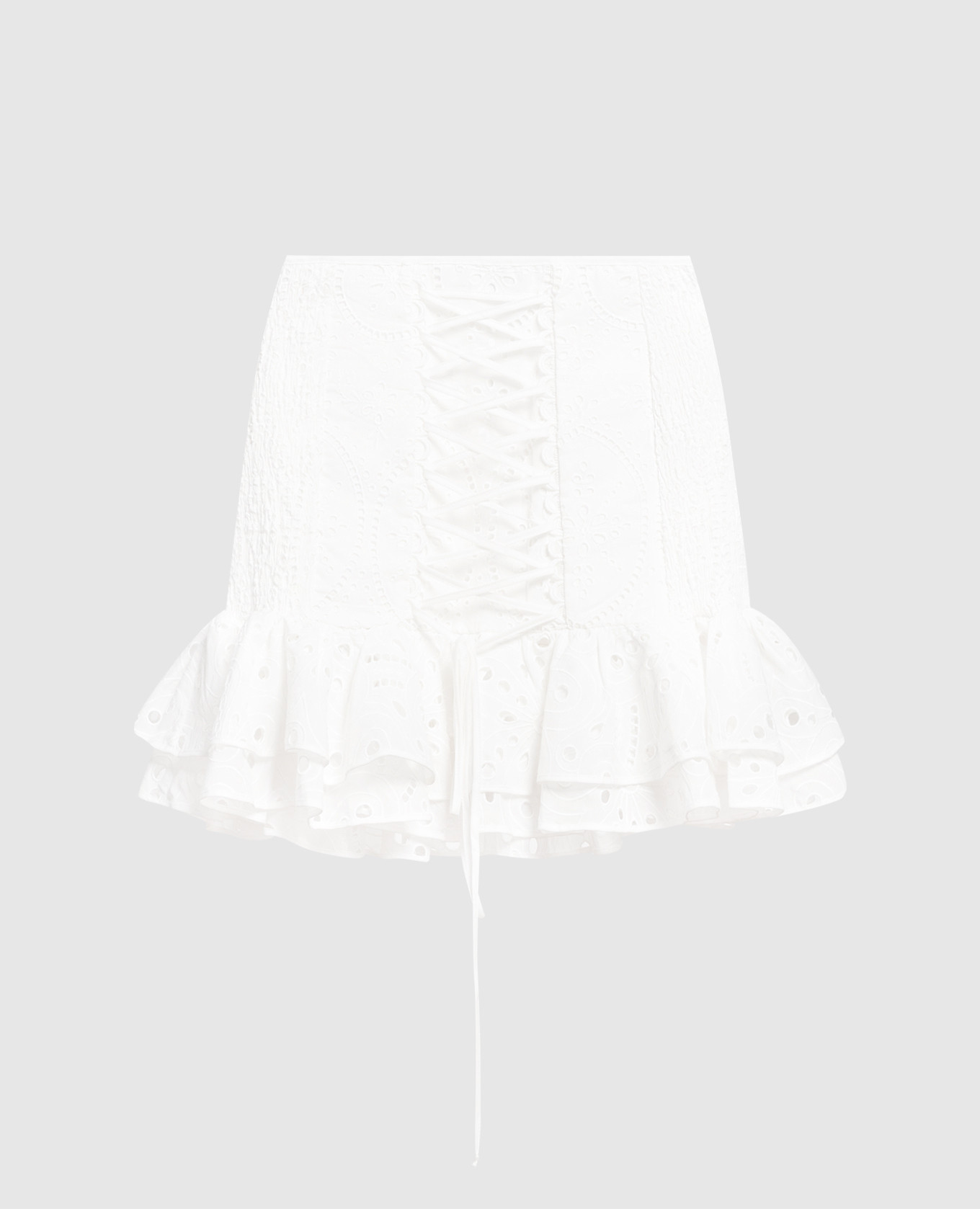 White Lucrecia mini skirt with broderie embroidery