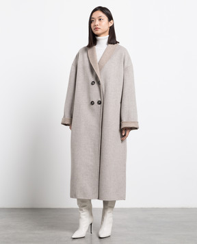 Be Florence Серое двубортное пальто из шерсти BE228410400