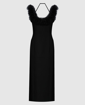 The Attico Черное платье миди с перьями марабу 246WCM142E100F