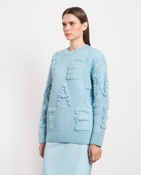 Bottega Veneta Блакитний светр з вовни у візерунок логотипу 707883V26T0