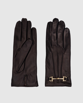 Caridei Чорні шкіряні рукавички з ланцюжком 15819