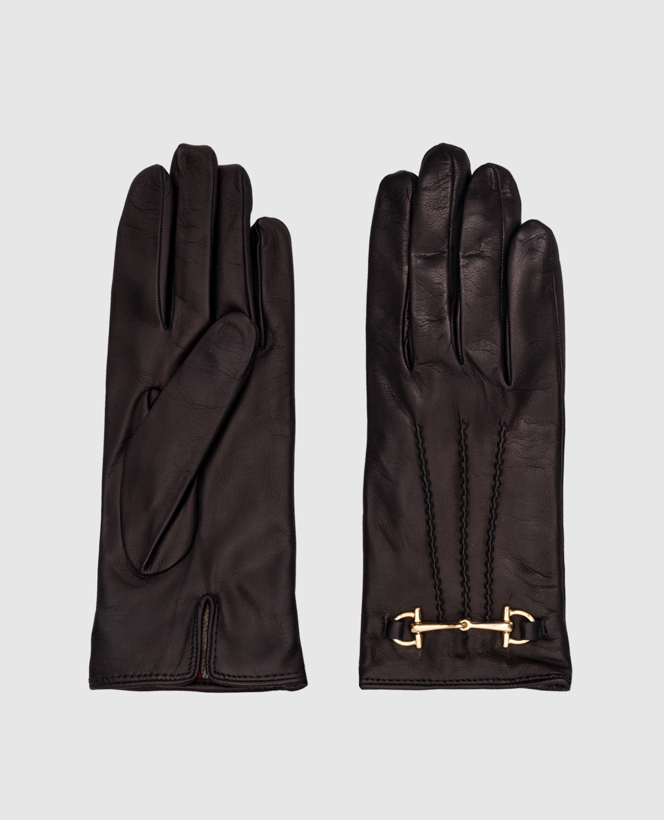 Black leather gloves with a chain