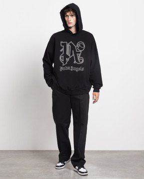 Palm Angels Чорне худі з вінтажним ефектом з логотипом PMBB126E23FLE001