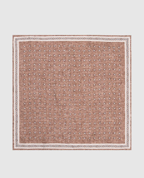 Brunello Cucinelli Коричневый двухсторонний платок-паше из шелка в геометрический узор. MR8780091