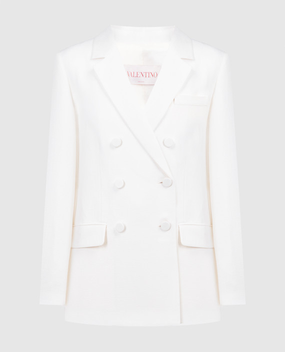 White double-breasted wool and silk jacket