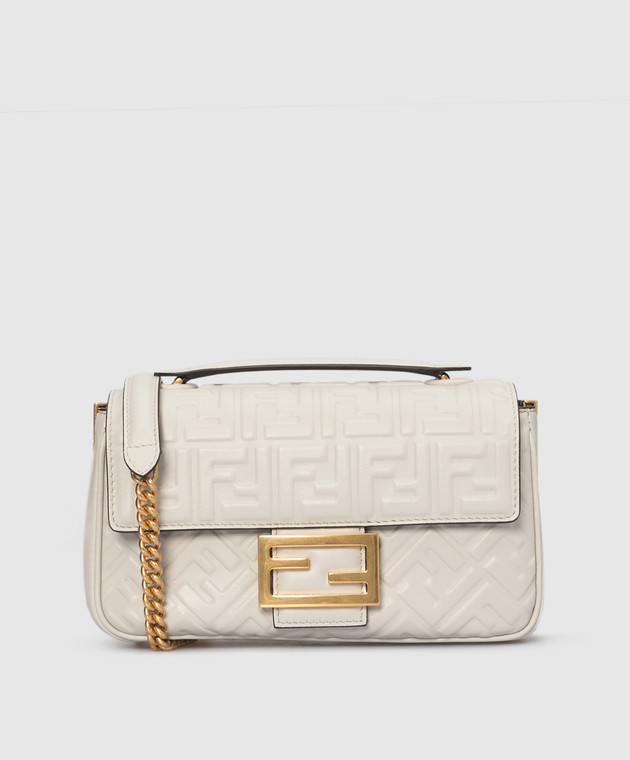 Fendi Шкіряна біла сумка-багет із тисненням логотипу 8BR793AH9C