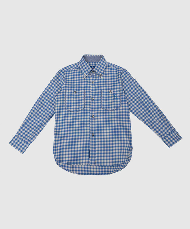 Stefano Ricci Children's blue checked shirt with logo YAC6400020LJ1610