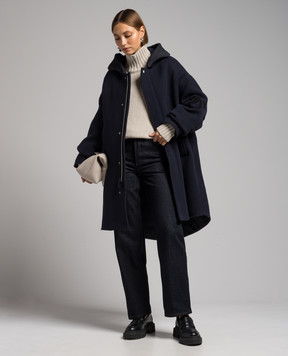 Jil Sander Голубое пальто из шерсти с логотипом J40AA0112J40031
