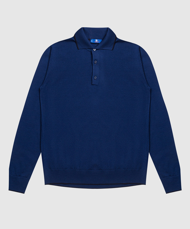 Stefano Ricci Children's blue wool polo shirt with crocodile skin inserts KY07005PJ3Y17401