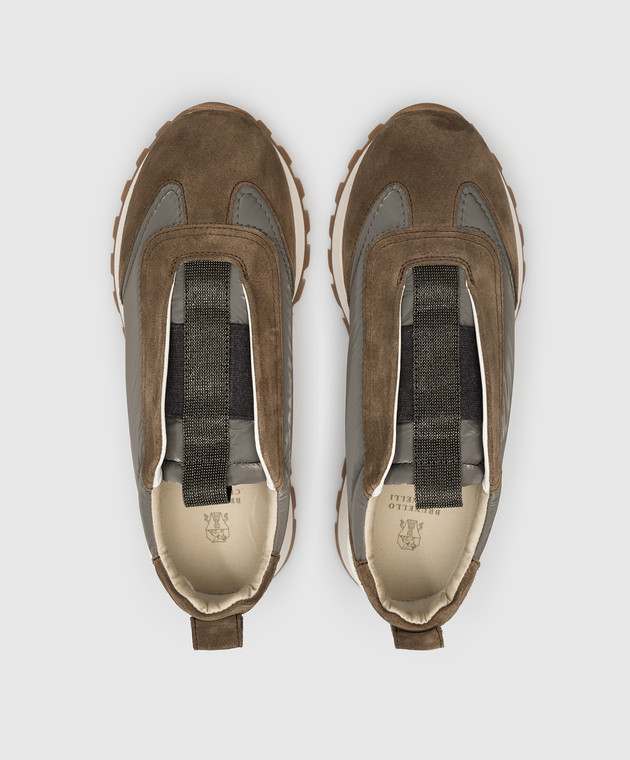 Brunello Cucinelli Коричневые комбинированные кроссовки с цепочкой мониль MZSFG2495 изображение 4