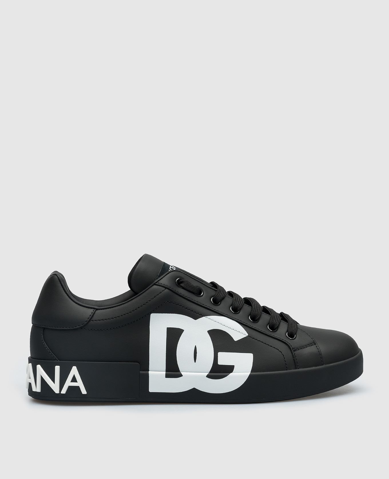 Portofino black leather sneakers with contrasting logo