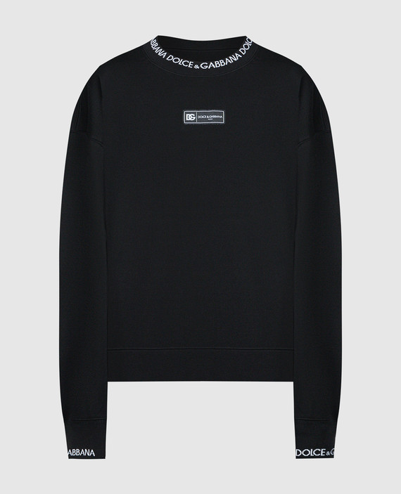 Black sweatshirt with a logo pattern