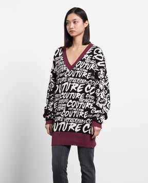 Versace Jeans Couture Пуловер в контрастный жаккардовый узор Logo Brush Couture 73HAFM16CM03G