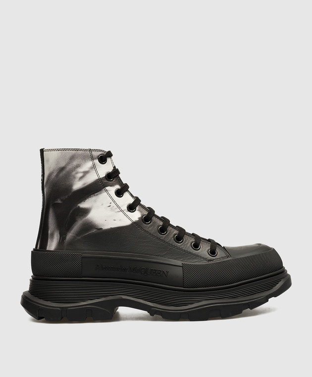 Alexander McQueen Black Solarized Flower Tread Slick Print Leather Boots 750376WIATP