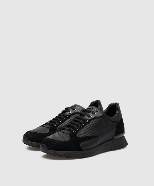 Stefano Ricci Black leather sneakers with metallic logo UF098G6413SDPWY изображение 2