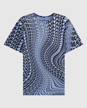 Thierry Mugler Синяя футболка в брендированный принт 23S3TS0054696