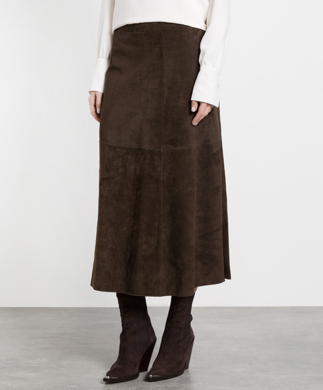Max Mara Коричневая замшевая юбка миди Dancing DANCING изображение 3