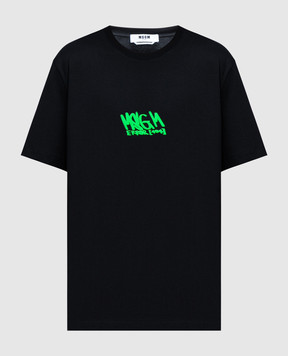 MSGM Черная футболка с фактурным принтом логотипа 3640MM146247002