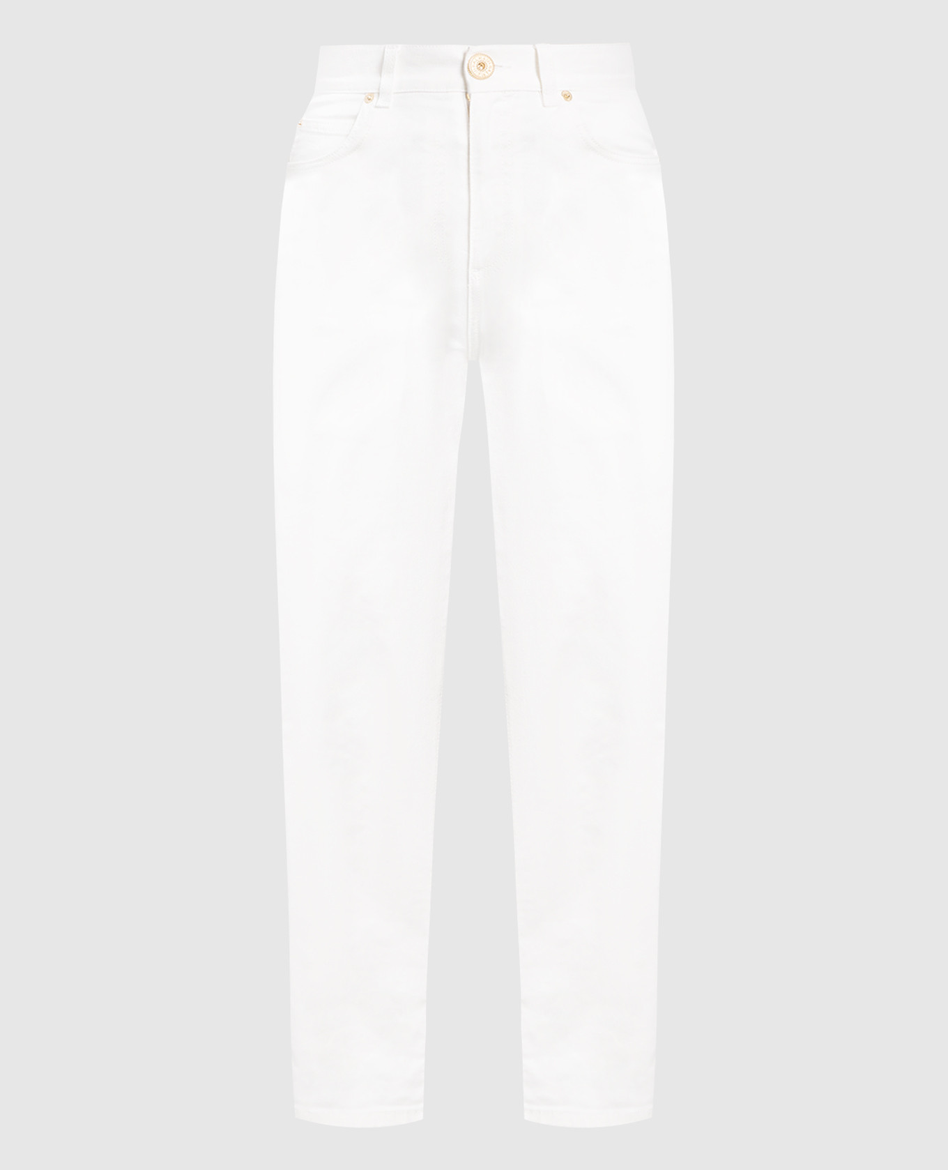 Белые джинсы с металлическим логотипом