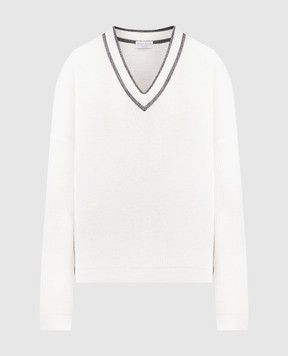 Brunello Cucinelli Білий пуловер в рубчик з ланцюжком моніль MER188512