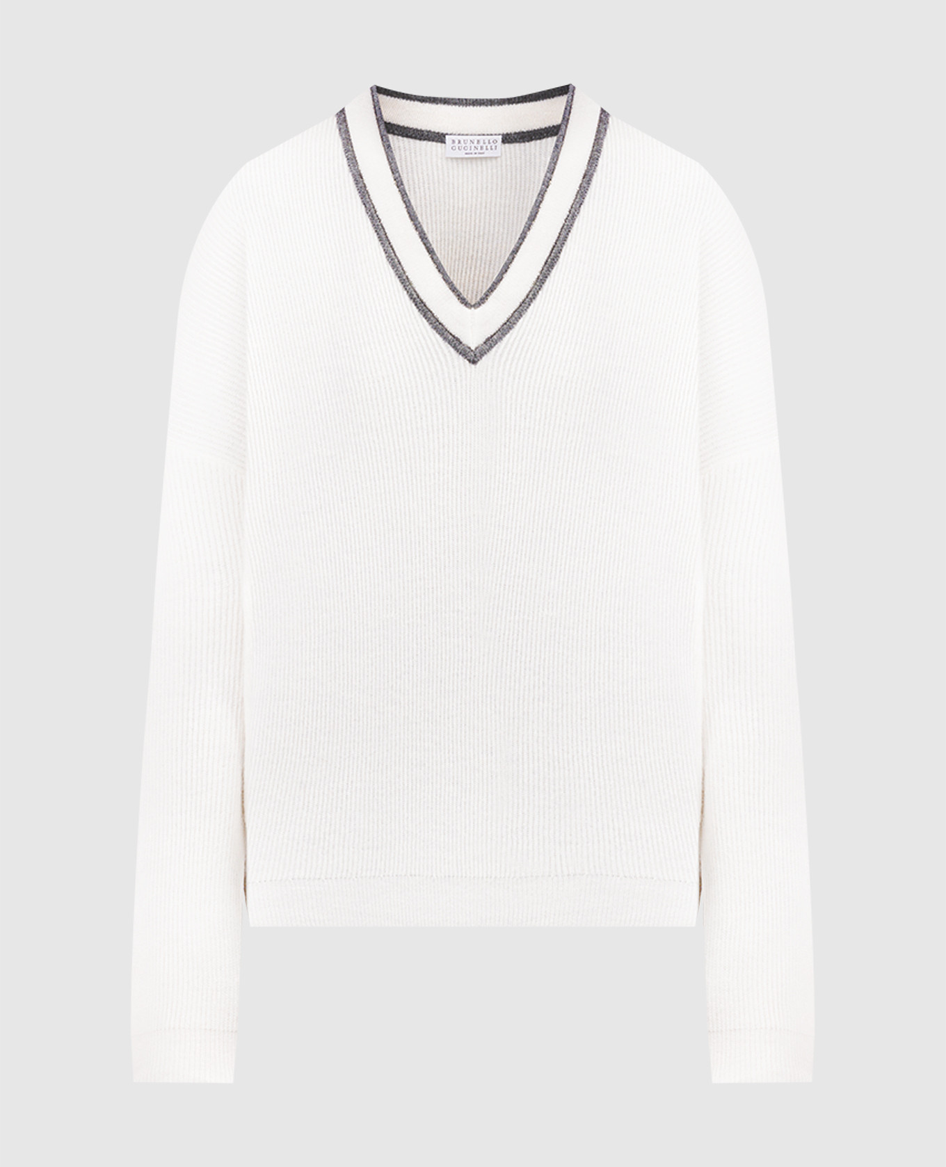 Белый пуловер в рубчик с цепочкой мониль