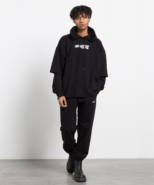 Off-White Черное худи с принтом логотипа OMBB098F22FLE002 изображение 2