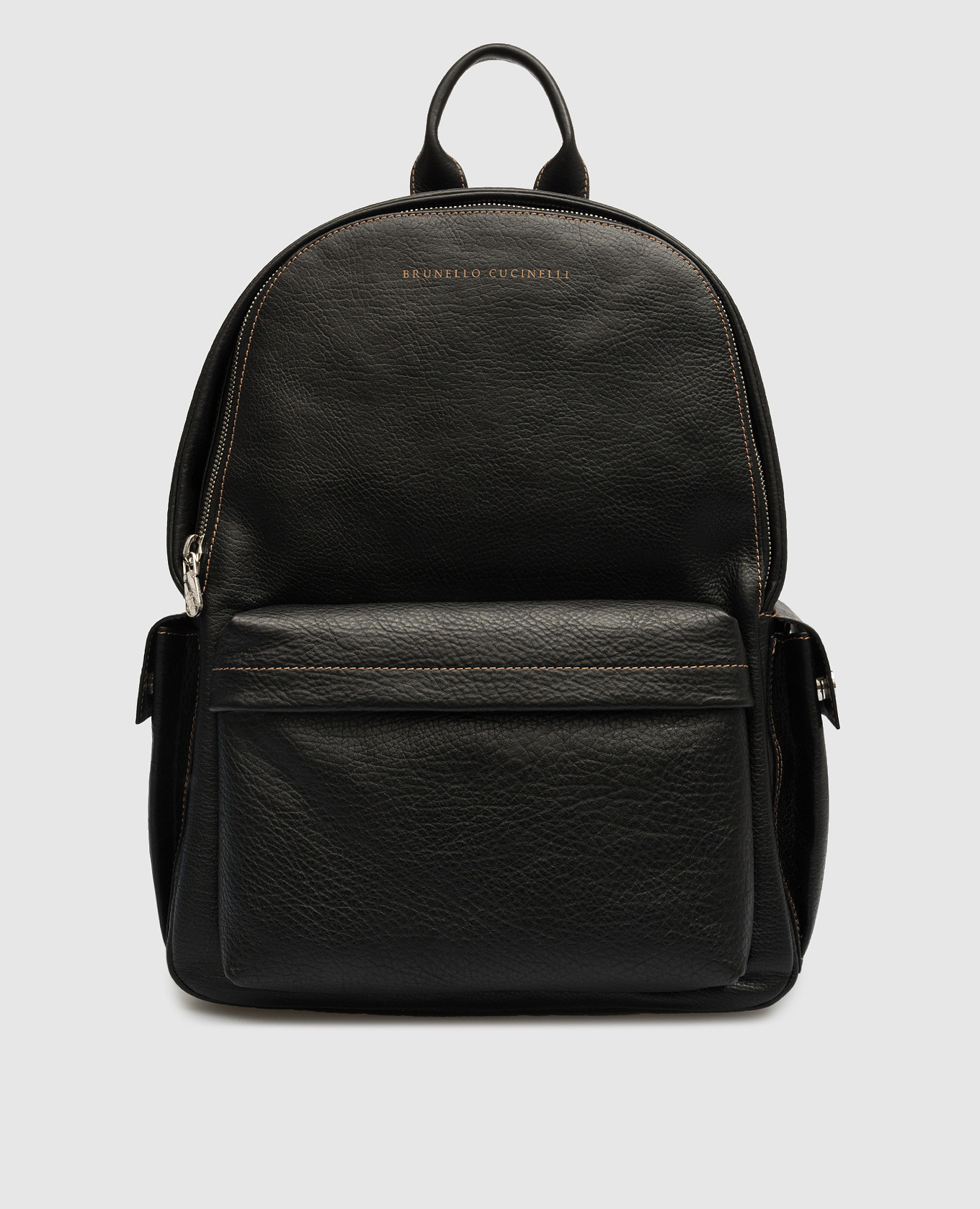 Black leather backpack with logo