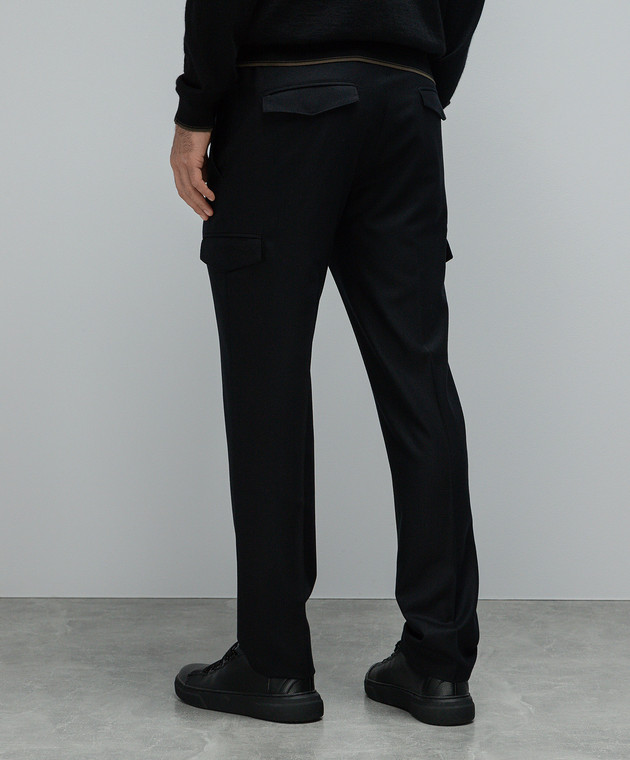 Stefano Ricci Black wool cargo pants with logo embroidery M1T3300180W610 image 4