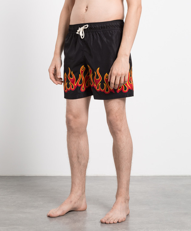 Palm Angels - Black swim shorts with BURNING FLAMES print