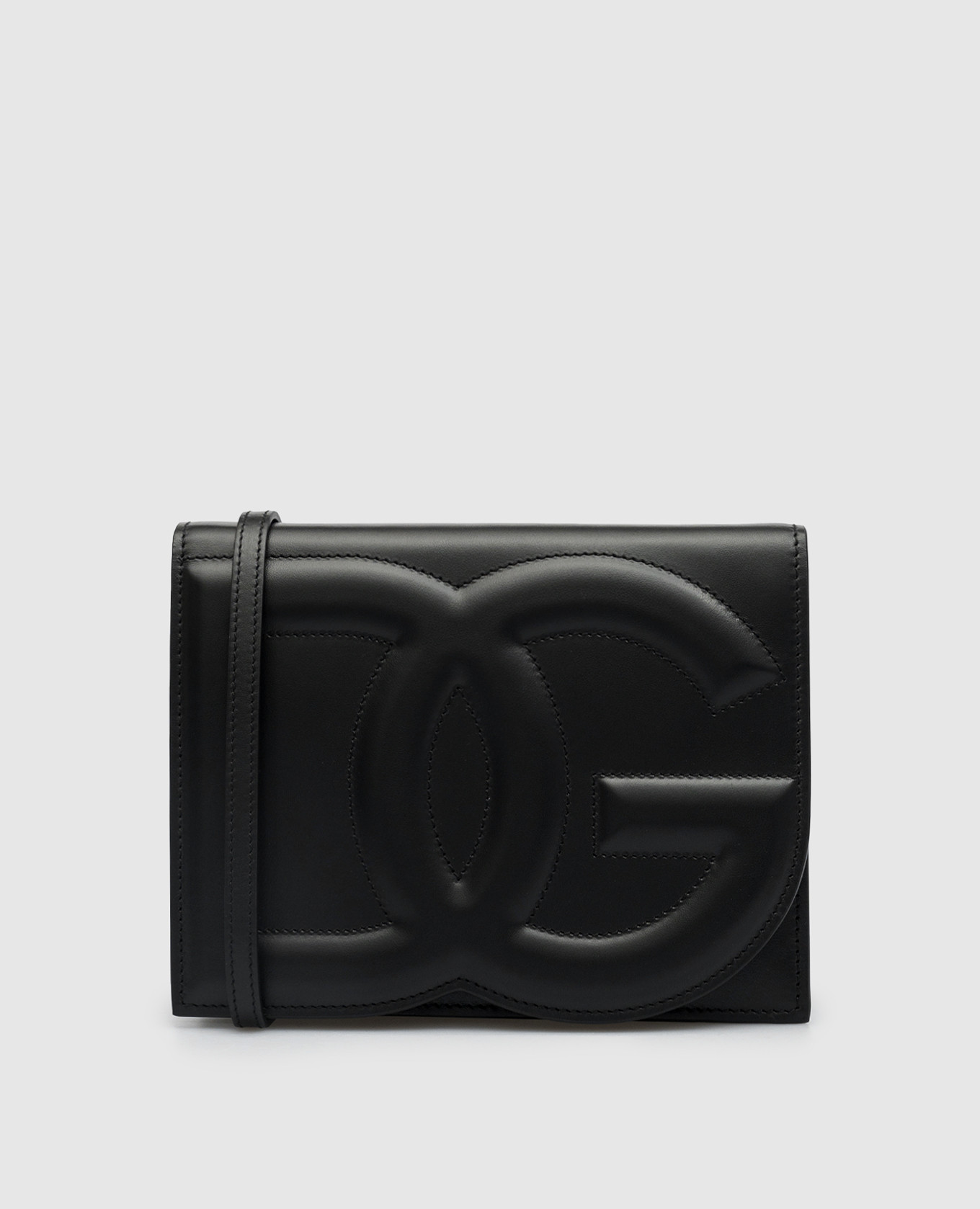 DG Logo Black Leather Crossbody Bag