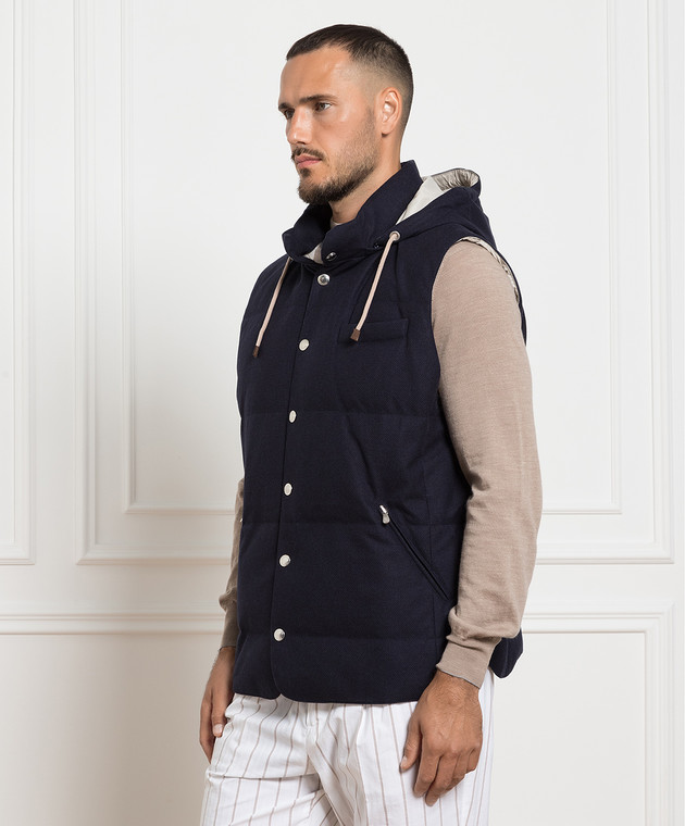 Brunello Cucinelli Синий пуховый жилет из шерсти, шелка и кашемира MM4851162 изображение 3