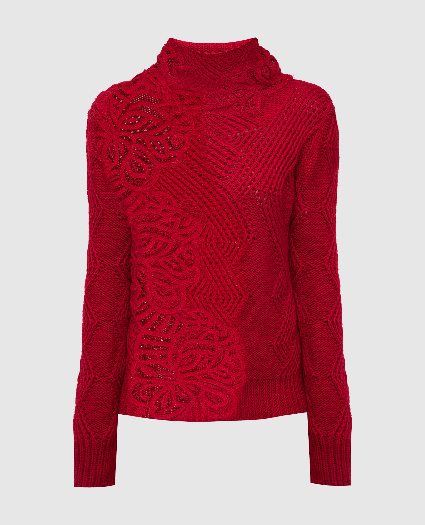 Red sweater in a textured pattern