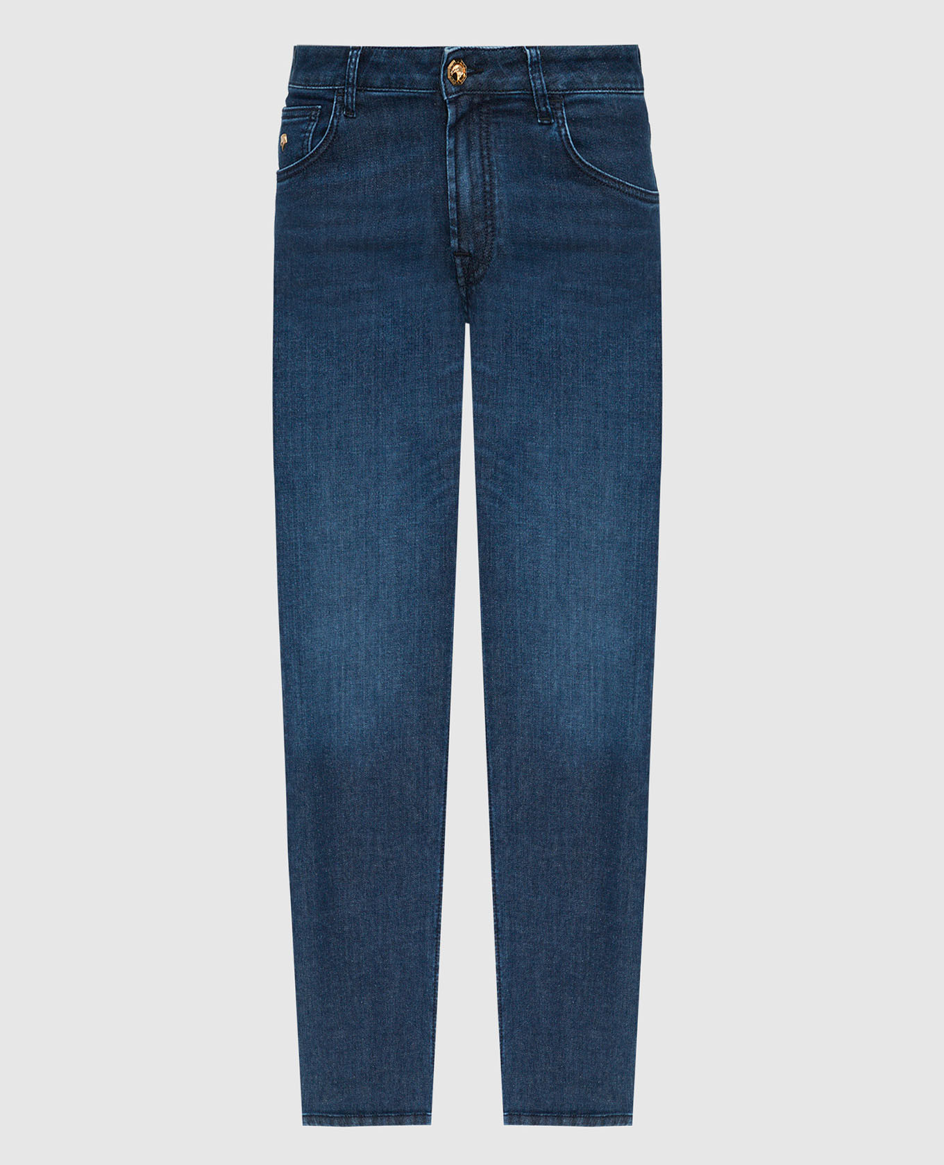 Синие джинсы с вышивкой логотипа с эффектом потертости