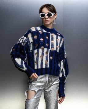 Off-White Синій светр з проріхами OWHE101F23KNI001