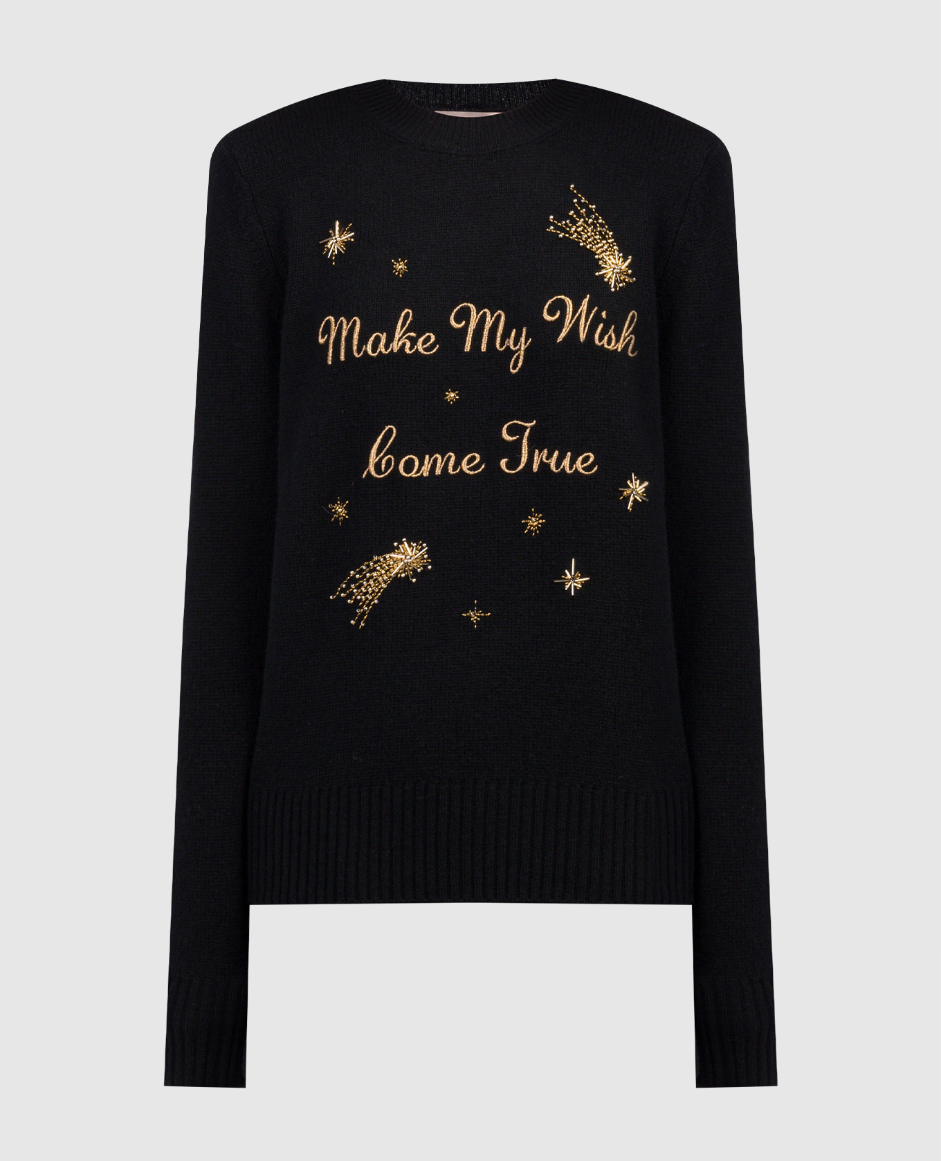 Black wool and cashmere sweater with embroidery