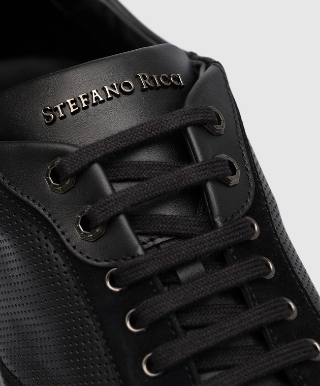 Stefano Ricci Black leather sneakers with metallic logo UF098G6413SDPWY изображение 5