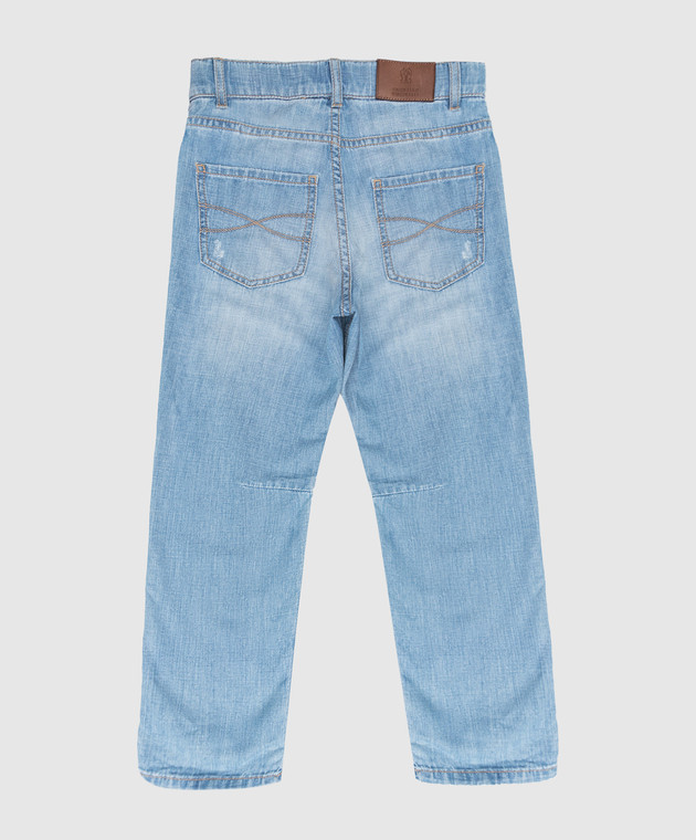 Brunello Cucinelli Дитячі блакитні джинси з ефектом потертості BE645D304B зображення 2