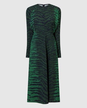 Victoria Beckham Зеленое платье миди в анималистичный принт 1124WDR005231B