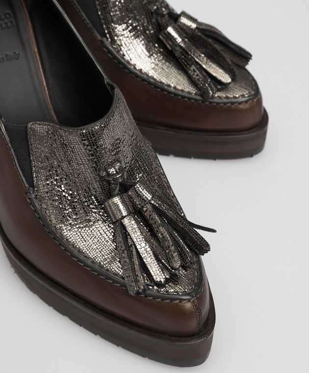 Brunello Cucinelli Коричневые кожаные туфли MZDFLG045 изображение 5